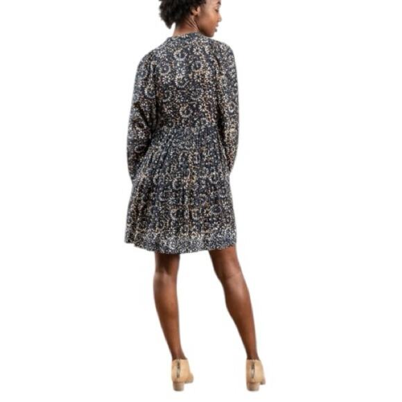 Ulla Johnson Long Sleeve Mini Dress Blue Boho Print Size 4 - Picture 3 of 12